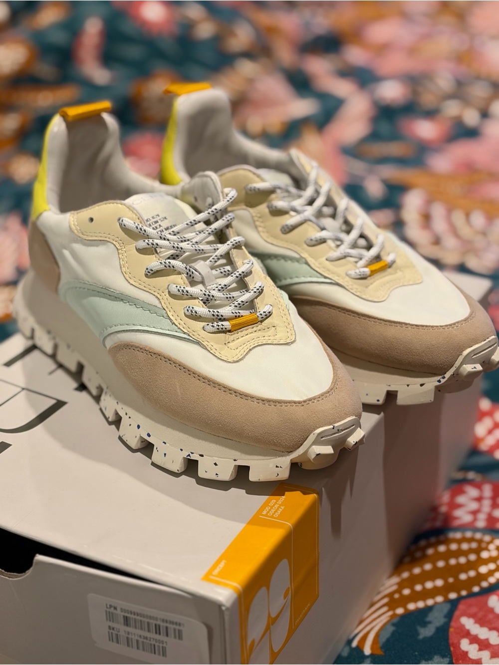 Oncept Women's White & Beige Sneakers with Pastel Mint and Yellow Accents - Picture 4 of 10